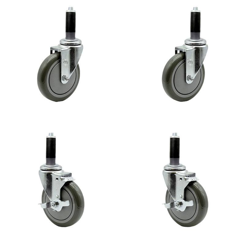Polyurethane Swivel 1-1/Expanding Stem Caster Set 2 Brake