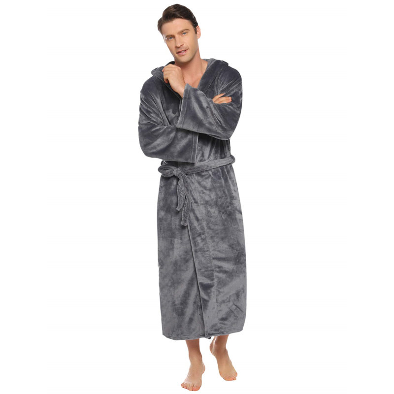 Revloc Flannel Mid-Calf Bathrobe, L, Grey