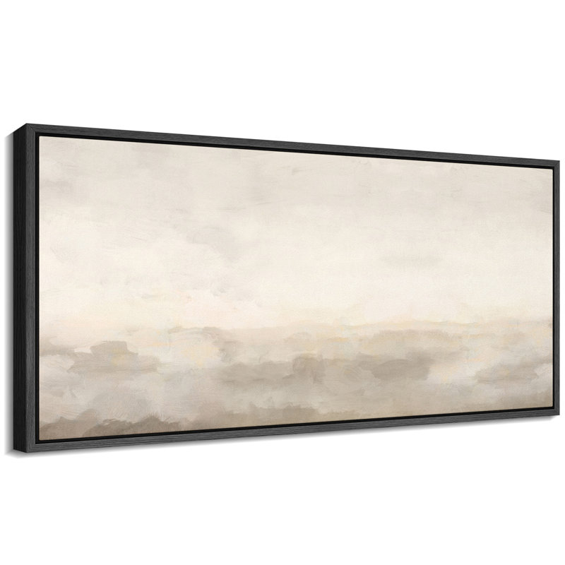 Minimal Landscape Muted Abstract Minimalist Neutral Décor Extra Large Framed Canvas Print Wall Art, 30" H x 60" W, Black
