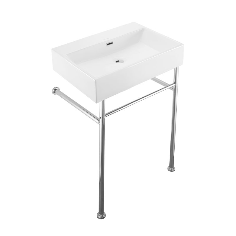 Lavabo console rectangulaire à trous zéro 24 "avec pieds Claire, Chrome