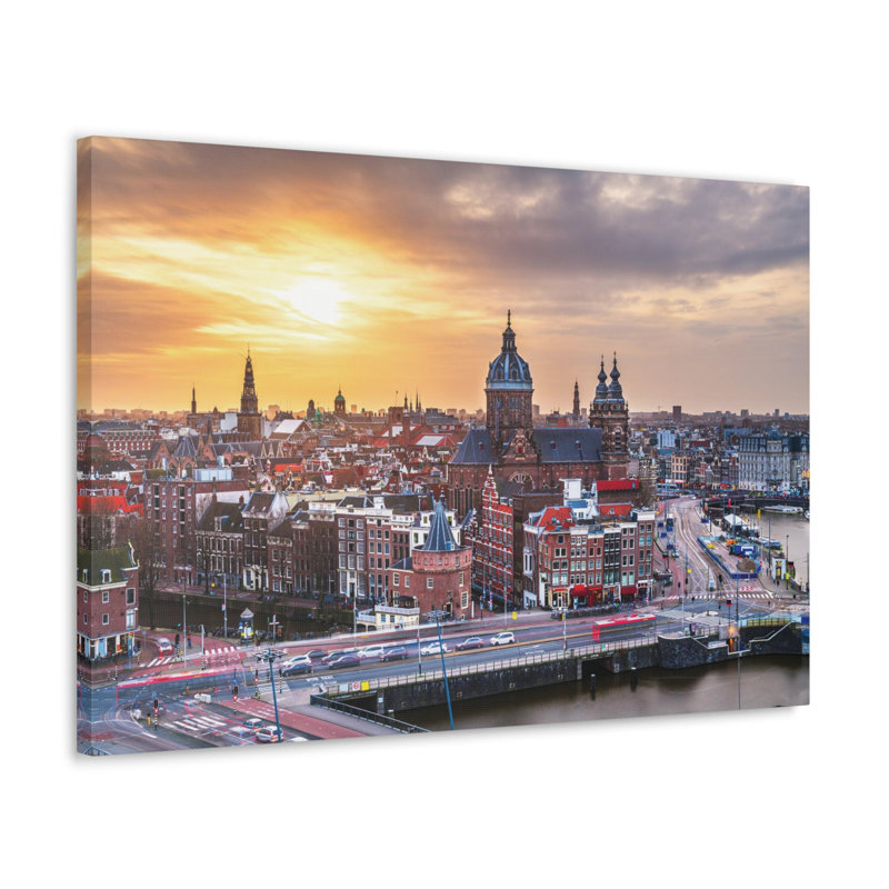 Illustration de toile de fond Amsterdam Daytime Skyline, H 12 po x l 18 po