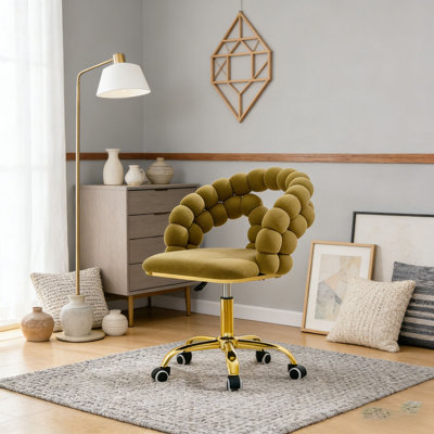 Modern Velvet Adjustable Swivel Desk Chair with Bubble Back,Rolling Office Chair for Home Office