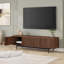 Meuble télé 70 po pour téléviseur de 75 po ou moins avec portes cannelées, rangement et gestion des câbles - Console média Mid-Century satinée noyer pour le salon | Whitman-945404125-948202710