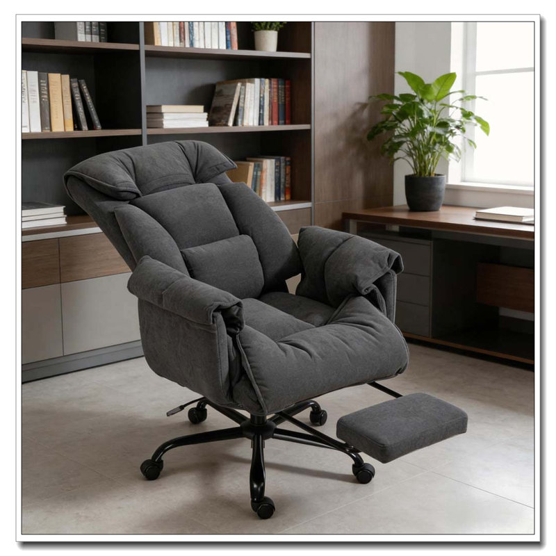 High Back Reclining Office Desk Chair With Footrest And Robust Base, Dark Gray
