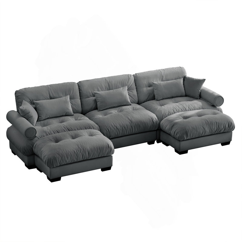 Canapé en velours conforme CAL117, H 33,4 po x l 130 po x P 37 po, Gris