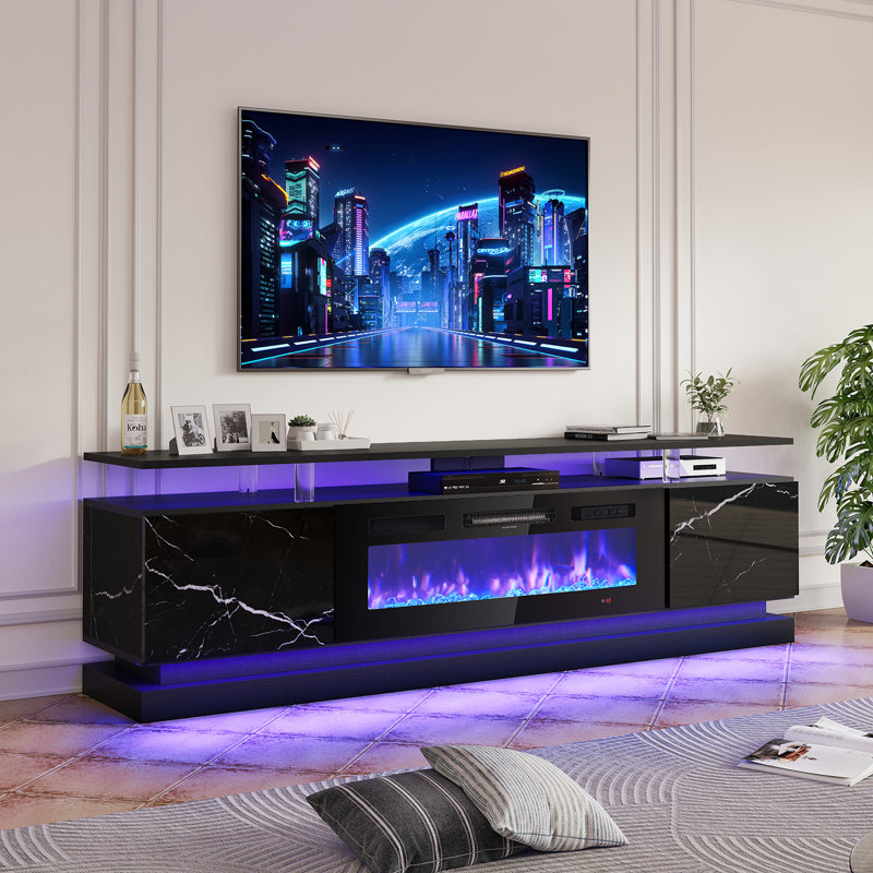 TV Stand Fireplace, 61.5 cm H x 177.8 cm W x 35.1 cm D, Black