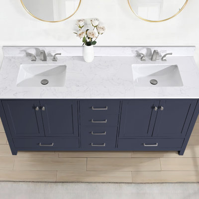 72'' Quartz Double Bathroom Vanity Top with Sink