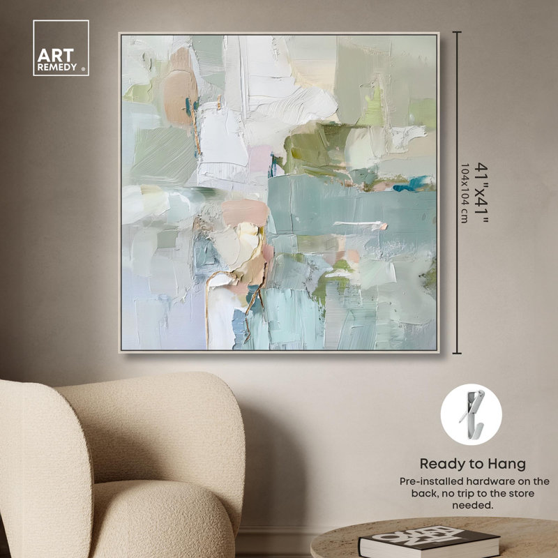 «Jade Sweep I Canvas Minimal Abstracts» par Art Remedy, H 41 po x l 41 po, Cadre argenté