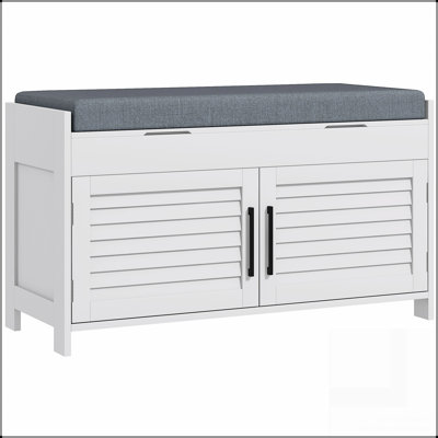 HOMCOM Shoe Bench, Entryway Bench With Shoe Storage, Cushion, Hidden Compartments, Adjustable Shelves And Shutter Doors, 35.4" Shoe Organizer For Entryway, Hallway, Holds Up To 352 Lbs.