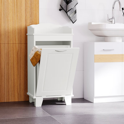 Quinshawn 31" Tilt Out Laundry Hamper, Free Standing Home Organizer Hamper, Bathroom Storage Cabinet, White