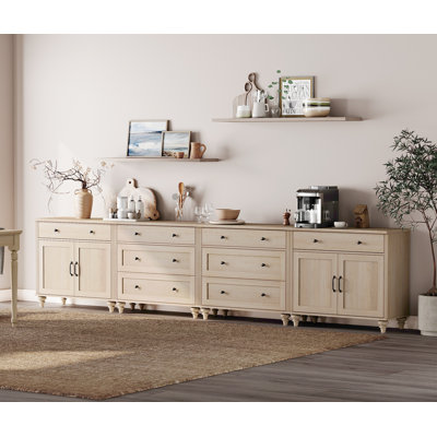 Scarlett Sideboard Cabinet With 8 Drawers And 4 Doors, Vintage Wood Grain Design, Buffet Cabinet With Storage, Light Oak