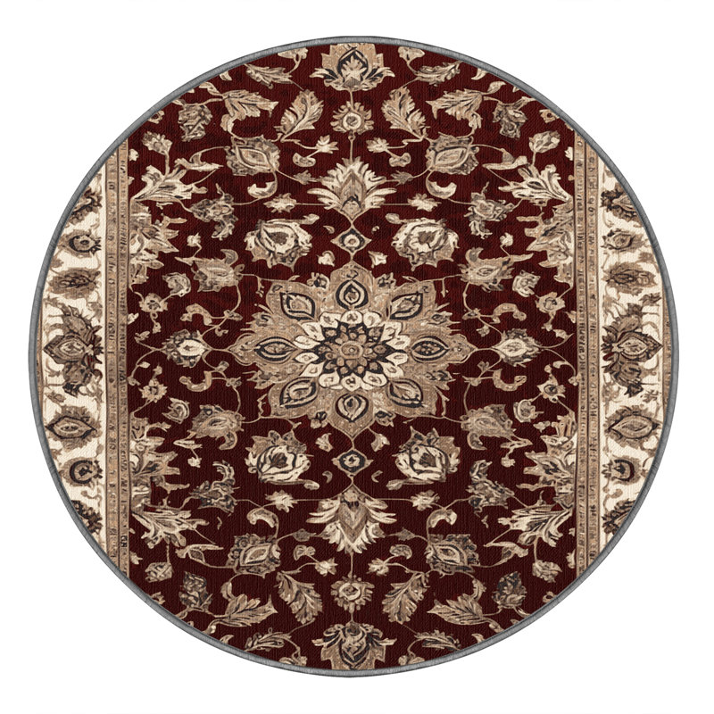 Tapis persan gris lavable à la machine, Rond 5 pi