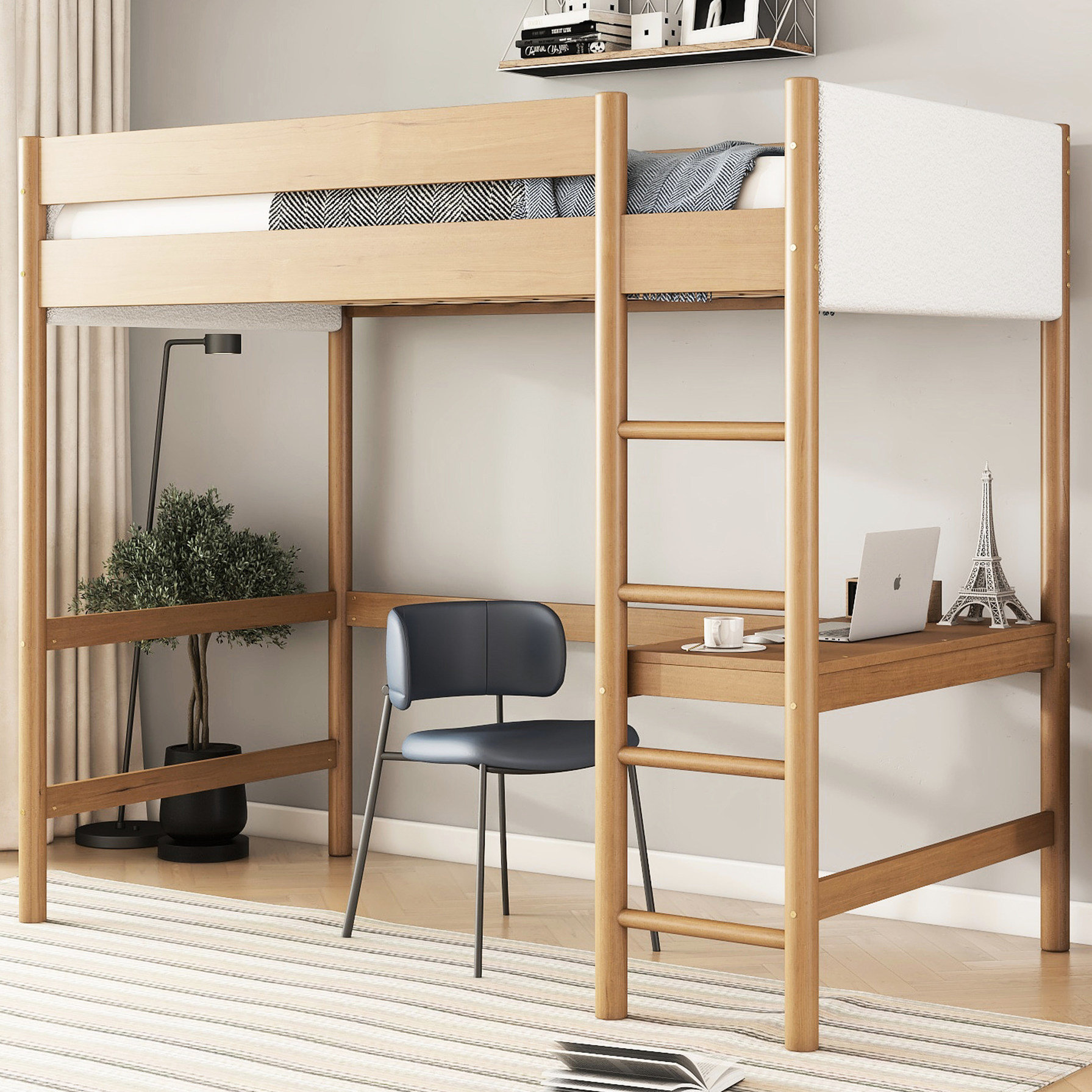 Harriet Bee Upholstered Twin Loft Bed With Desk And Stylish Bedroom ...