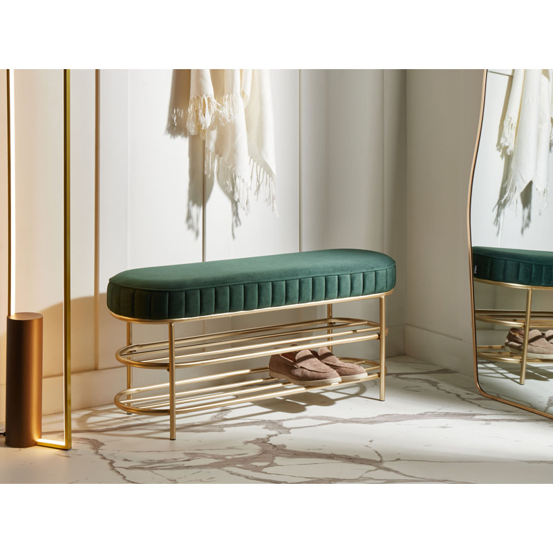 100% Polyester Upholstered Storage Bench, Green