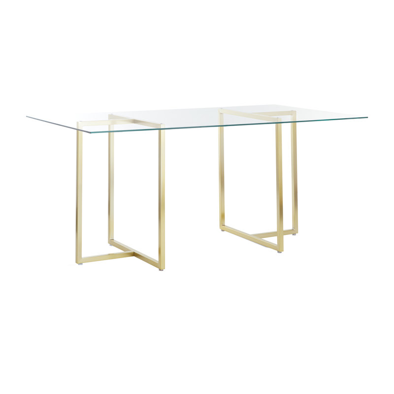 Wadley Glass Top Metal Base Dining Table, Gold, 66" L x 36" W
