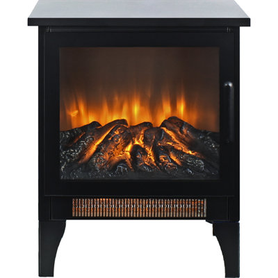 15" Electric Fireplace Heater Stove, 3D Flame, 1400W/700W Heat, 5000 /H, , 400 Sq. Ft. Heating, 50000 Hrs Led, Portable, Black 15 Inch Freestanding Flame Effect, , Removable Foot,