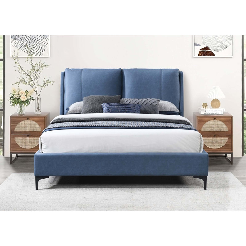 Upholstered Standard Bed, Blue, King