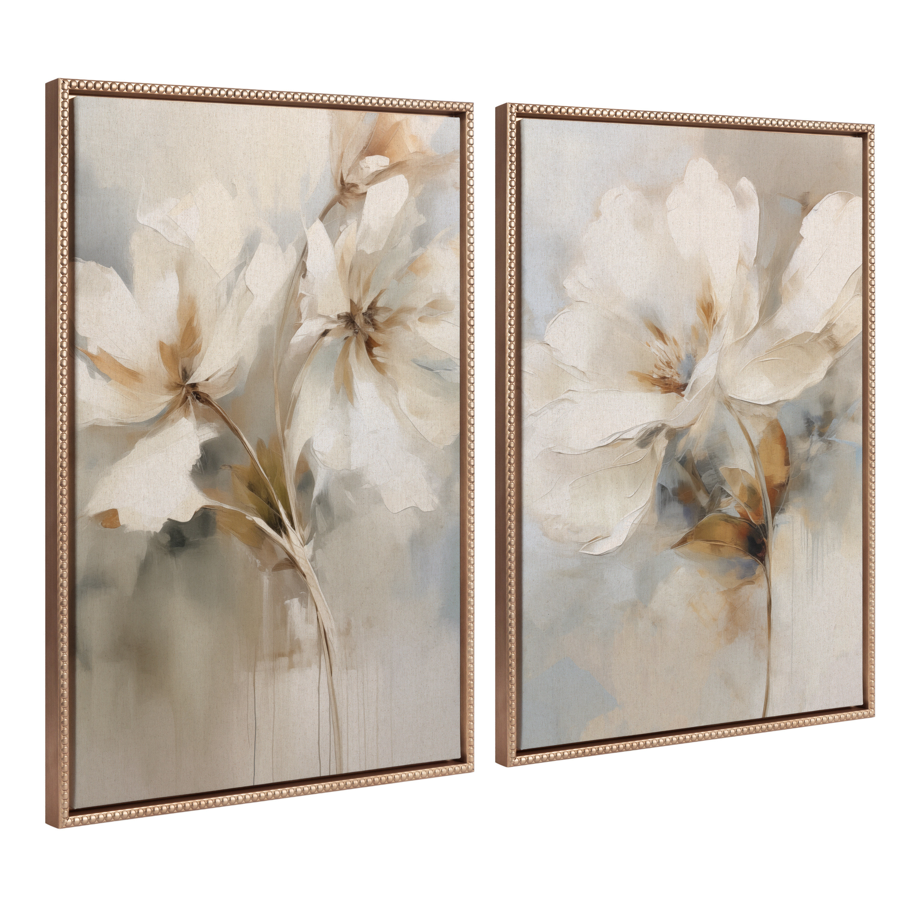 Lark Manor Floral Linen Framed Canvas Wall Art Set - Wayfair Canada