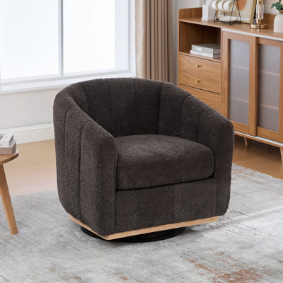 Upholstered Pumpkin-Shape Swivel Accent Chair with Cushioned