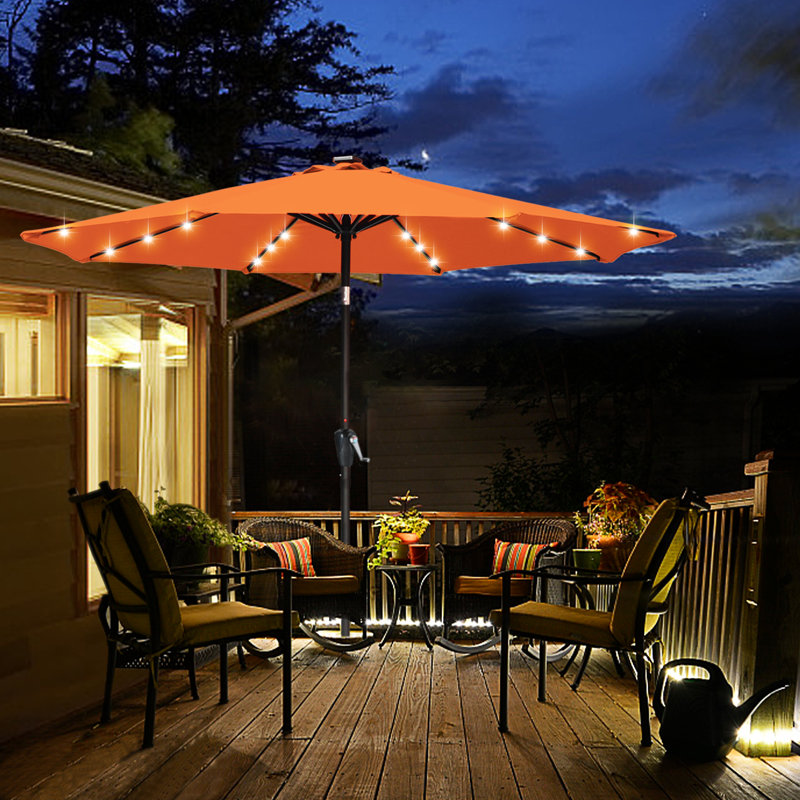 Parasol de marché éclairé Caerphilly, Orange, H 96,5 po x l 125,9 po x P 125,9 po