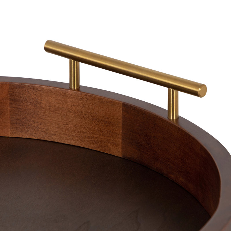 Norvan 18'' W Round Decorative Tray, 3.25" H x 15.5" W x 15.5" D, Dark Walnut Brown/Gold