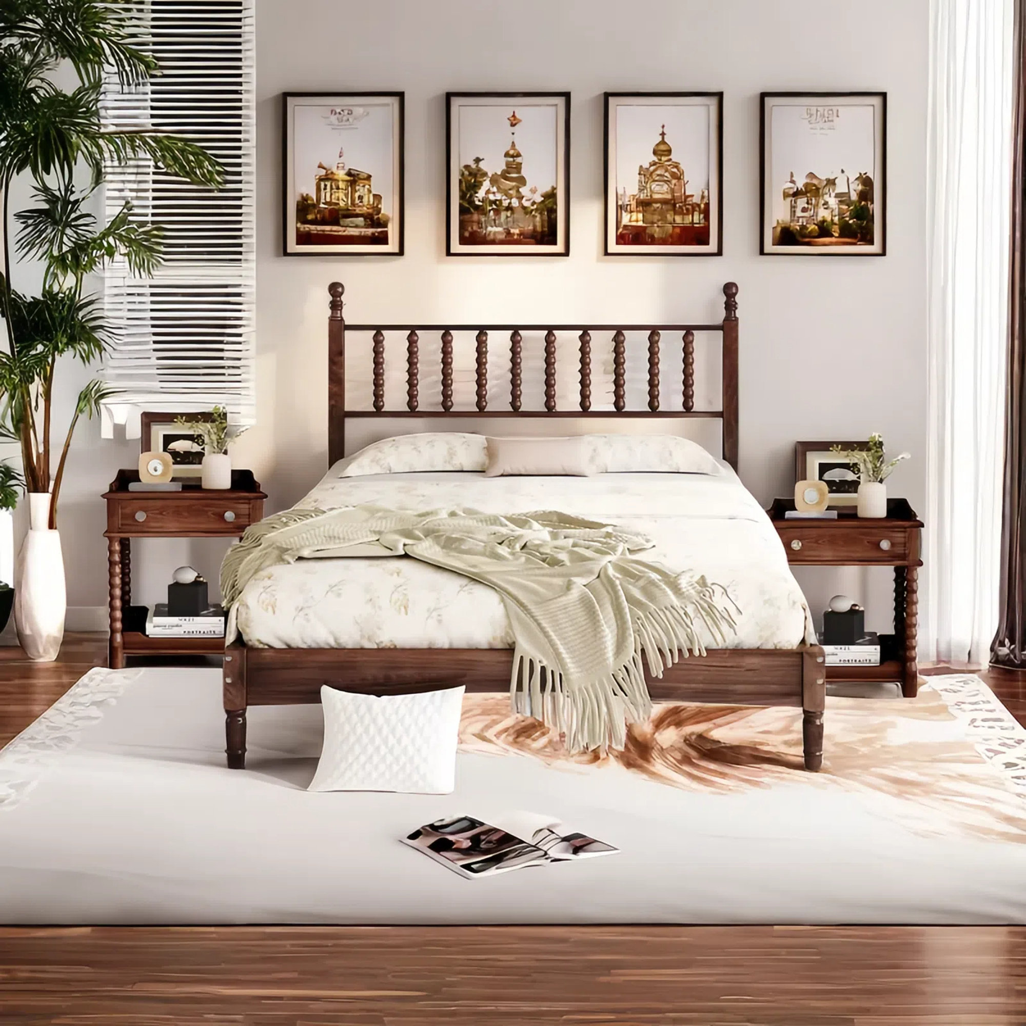 Alcott Hill® 3Pieces Retro Style Bedroom Sets, Queen Size Platform Bed