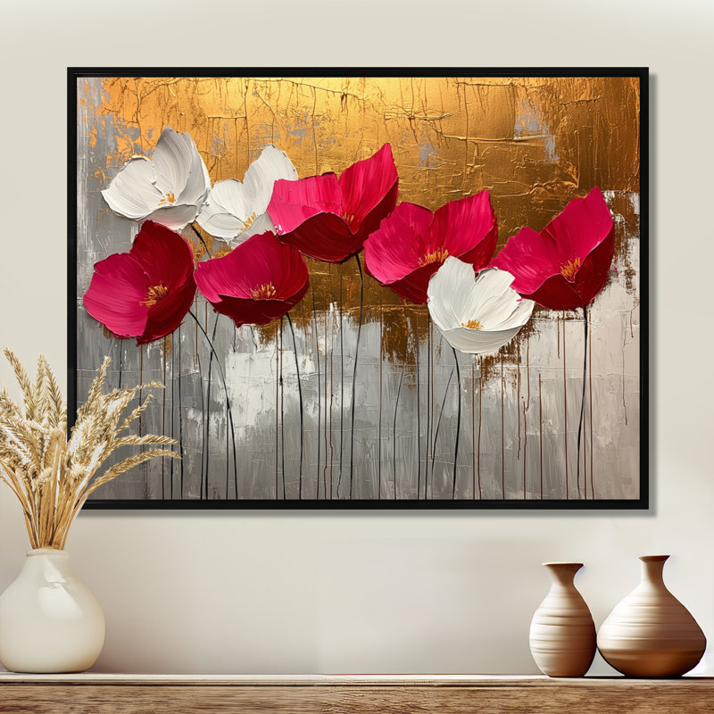 Fleurs de rose roses, horizon doré pur II - fleurs sauvages, Noir, noir, noir, noir, H 12 po x l 20 po, Cadre flottant