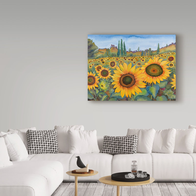 «Taryn 'Sunflower Fields», reproduction de peinture à l'aquarelle sur toile tendue, H 14 po x l 19 po