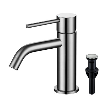 CALBASE Bathroom Sink Faucet Brushed Nickel Single Handle Single Hole Stainless Steel Hot and Cold Water Valve With Pop Up Drain And Supply Lines