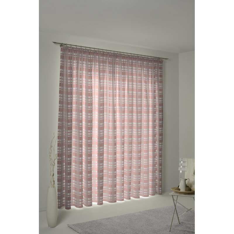 Devore Pencil Pleat Opaque Curtain, 175cm H x 132cm W, Pink/Grey
