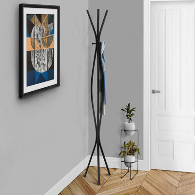 Portemanteau, portemanteau, autoportant, 3 crochets, entrée, H 72 po, chambre à coucher, métal noir, contemporain, moderne