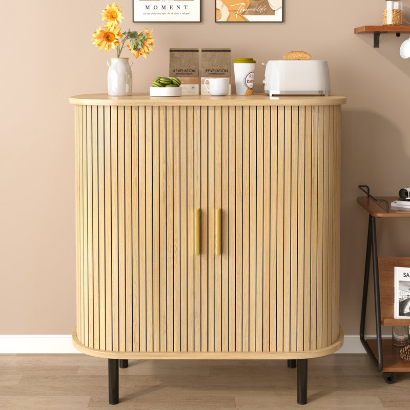 28'' Modern Bar Cabinet, Wine Cabinet Sideboard Buffet With Wine Glass Holder & Wine Rack, Natural