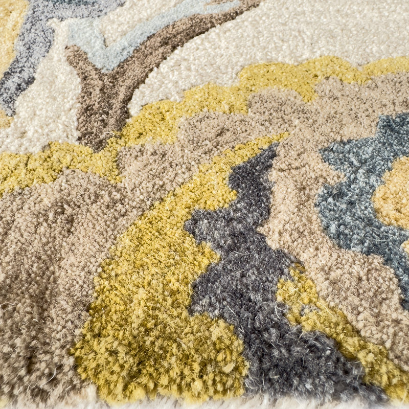 Handmade Light Blue and Yellow Wool Floral Rectangular Rug