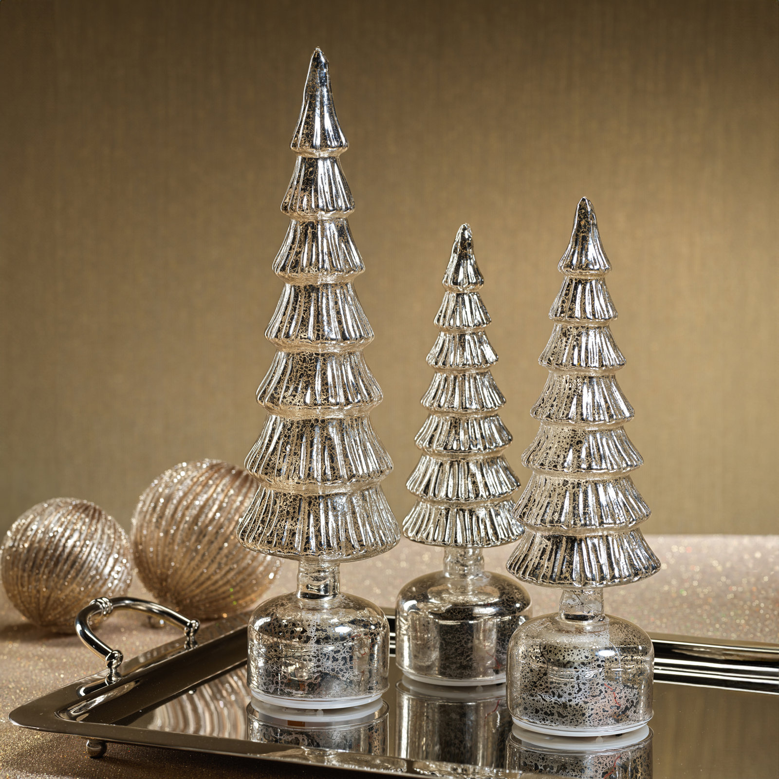 Rotating Lighted Tabletop Christmas Tree, Antique Silver, 16.5" H x 4" W x 4" D