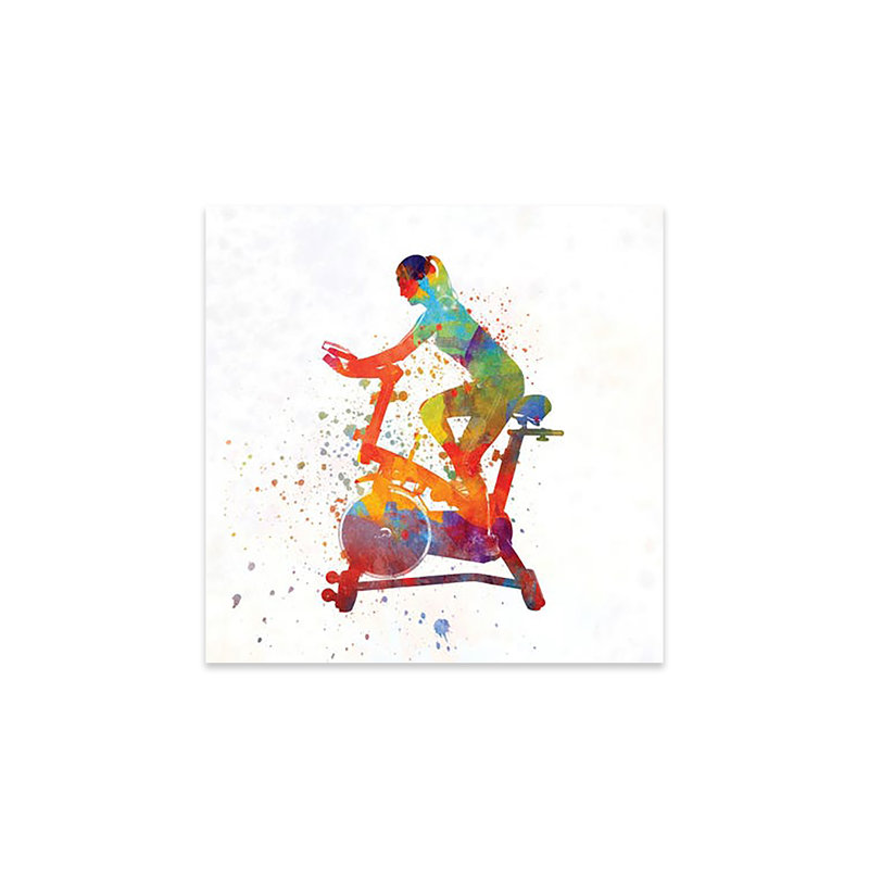 Femme faisant du vélo dans la salle de gym, impression sur verre acrylique, H 24 po x l 24 po x P 0,25 po