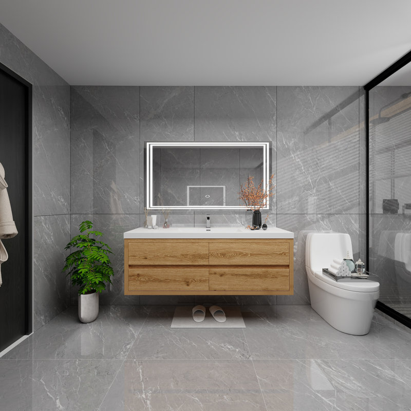 Cresco 59'' Single Bathroom Vanity with Acrylic Top, Yellow Wood