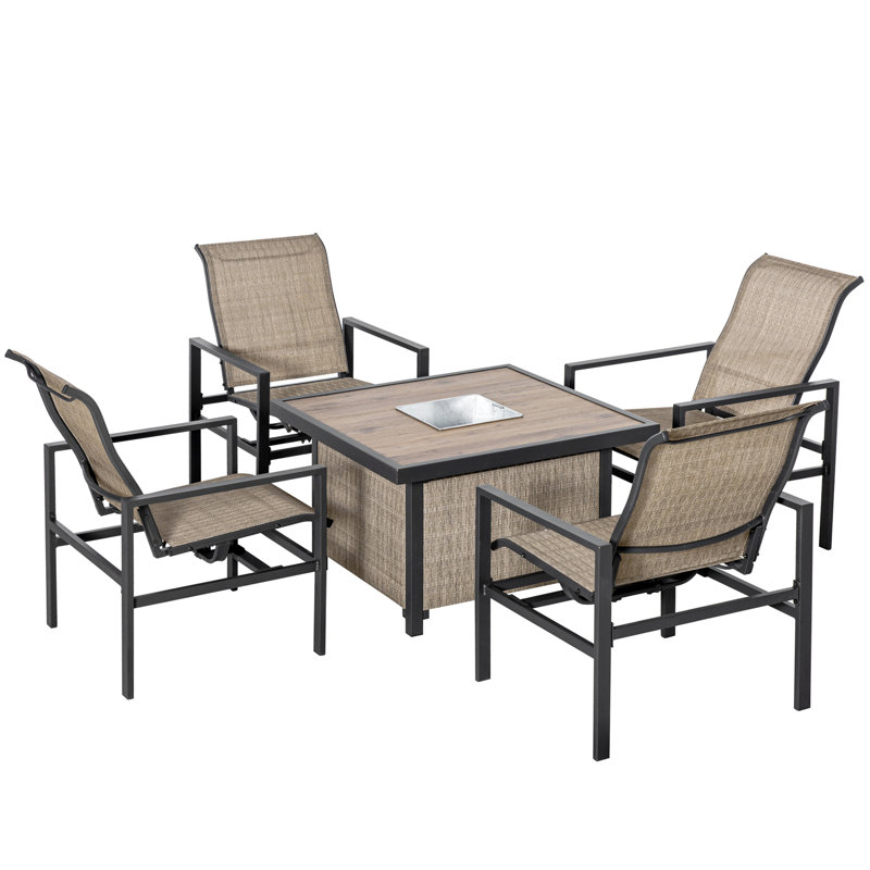 Ensemble repas d'extérieur 5 pièces, table de patio et chaises berçantes Outsunny, ensemble de meubles d'extérieur avec seau à glace intégré pour jardin, pelouse, cour arrière, beige