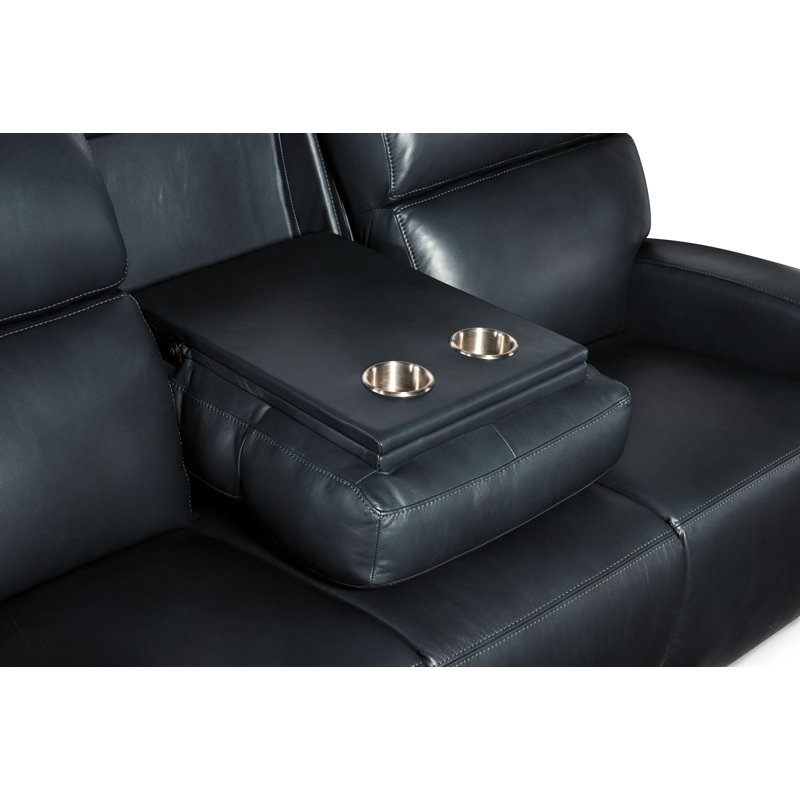 MS 80.5" Genuine Leather Square Arm Reclining Sofa, Genuine Leather Black
