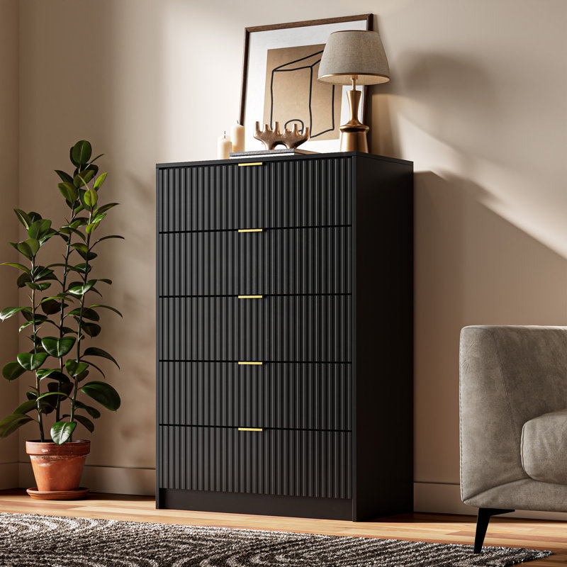 Commode à 5 tiroirs, H 47,2 po, Noir
