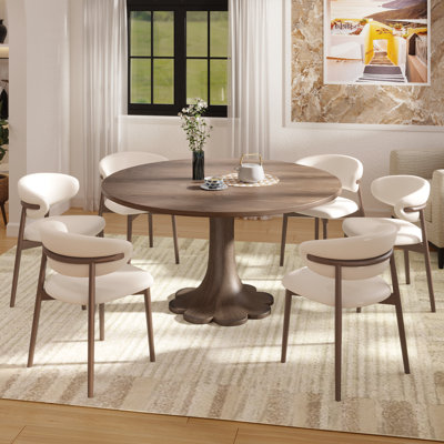 Forme florale ronde en bois massif de ton noyer foncé Yairi (1 table avec 4/6 chaises)