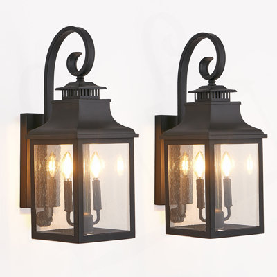 Ensemble de 2 lanternes murales d'extérieur 23 po (H) - applique en métal noir rétro avec verre bullé transparent pour porche, patio et jardin (ampoule non incluse)
