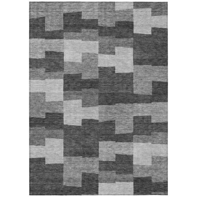 5' X 8' Gray Silver Geometric Washable Indoor Outdoor Area Rug