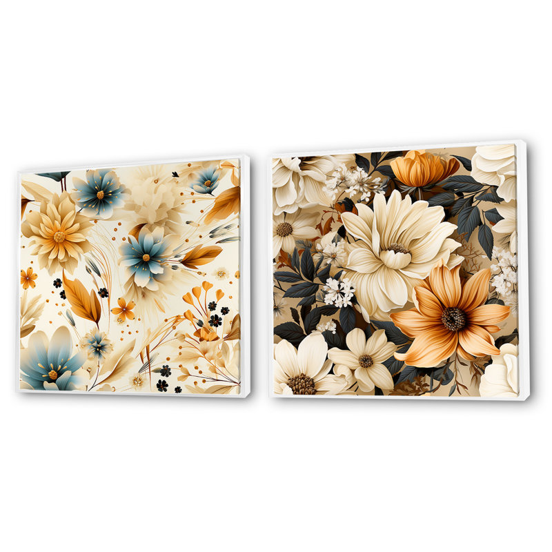 Campion - Ensemble de 2 collages carrés botaniques abstraits, Cadre flottant blanc, H 36 po x l 73 po