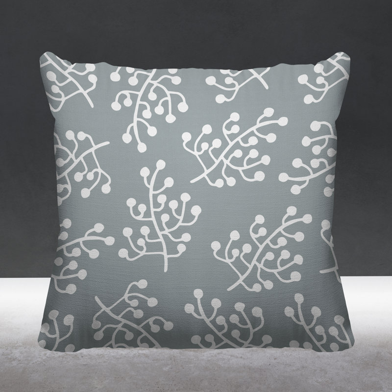Coussin intérieur / extérieur Charis Wild Flower, 19 po x 19 po, Gris, Carré