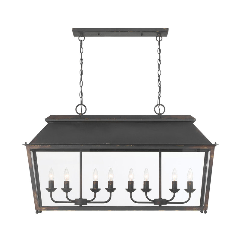 Luminaire suspendu linéaire 8 lumières Aramie en ivoire antique avec verre transparent, Ivoire antique