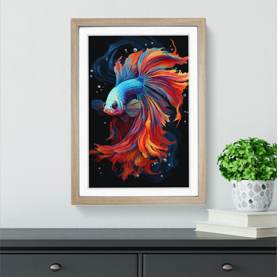 Siamese Fighting Fish Tachisme - Single Picture Frame Print on Wood