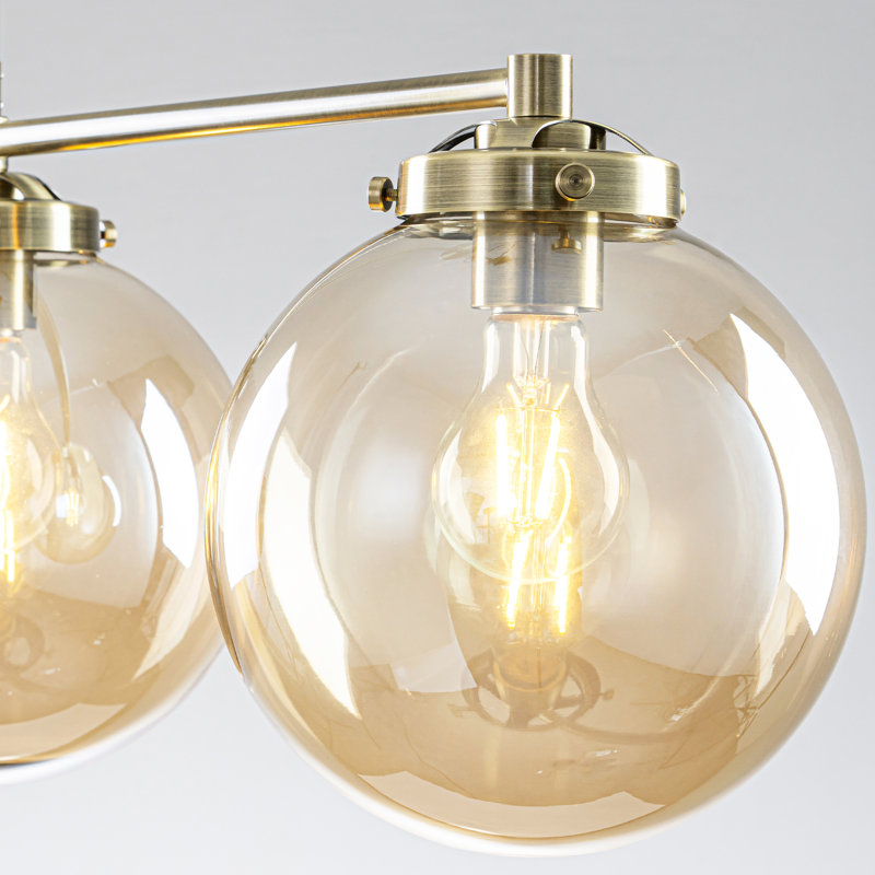 Luminaire suspendu de cuisine moderne à 3 lumières en verre ambré linéaire