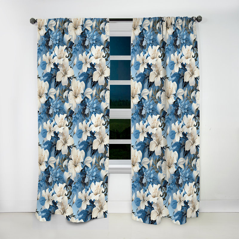 Motif tropical azure azur - Rideau floral - Rideau floral obscurcissant - 1 panneau, L 52 po x L 120 po