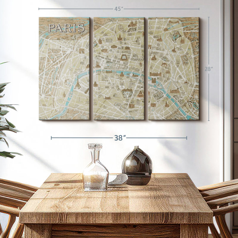 «Monuments of Paris Map Blue» sur toile, H 28 po x l 45 po x P 1,25 po
