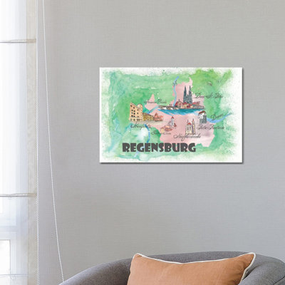 Regensburg, Germany Travel Poster by Markus & Martina Bleichner - Wrapped Canvas Gallery-Wrapped Canvas Giclée